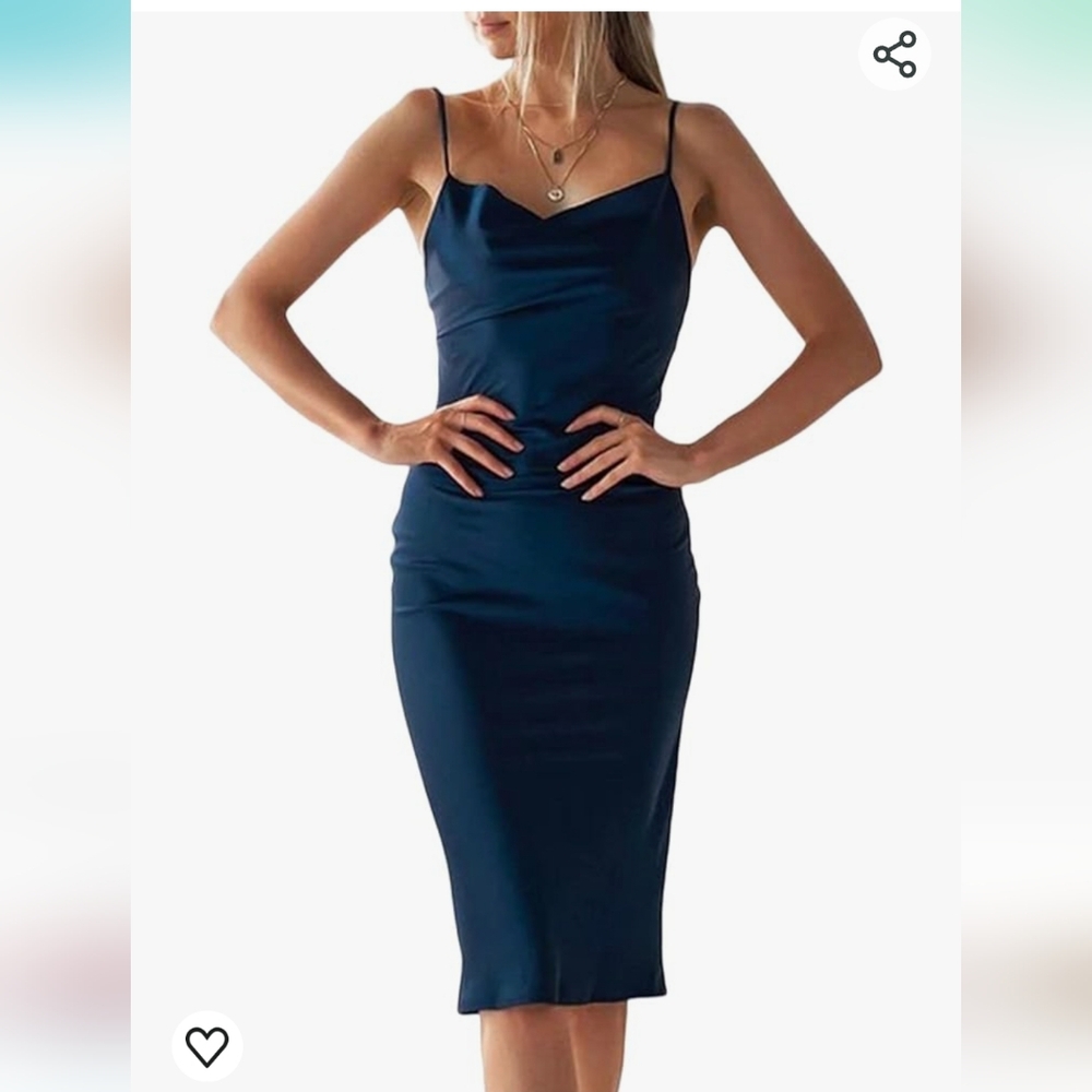 TWO Sleeveless Spaghetti Strap Satin Dress Cocktail Beach Evening Party Cowl